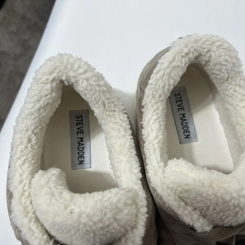 Steve Madden Women’s Size 9M Studio F Faux Shearling Lined Sneaker Taupe Suede